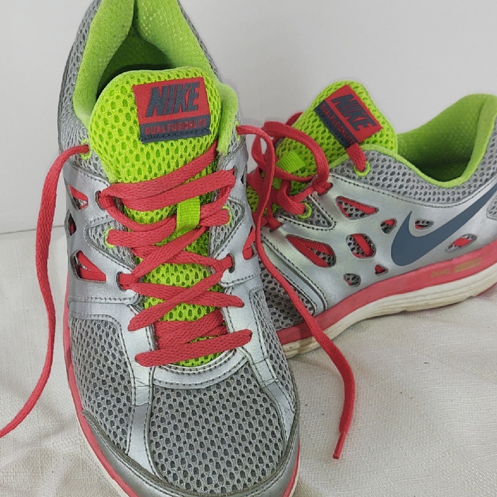 Nike Gray and Green Athletic Shoes with Mesh Upper
